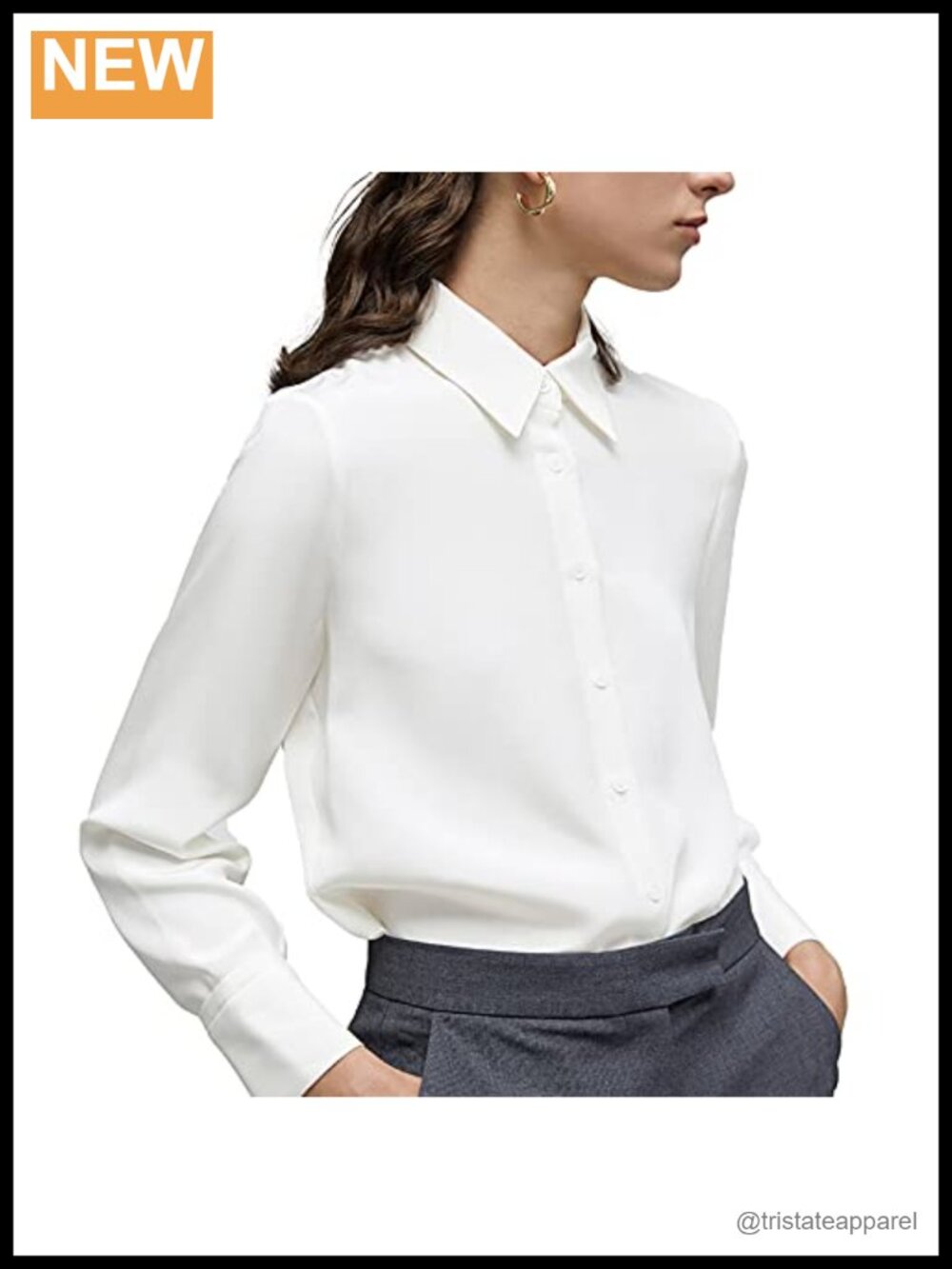 Women's Long Sleeve Button Down Shirt Classic Collared Chiffon Office Top